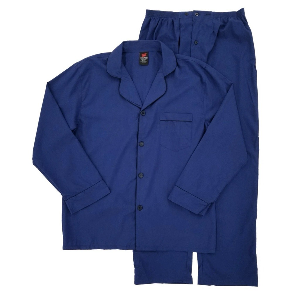 Hanes Mens 2-Piece Dark Blue Woven Sleepwear Pajama Set Sleep Set Sz Small